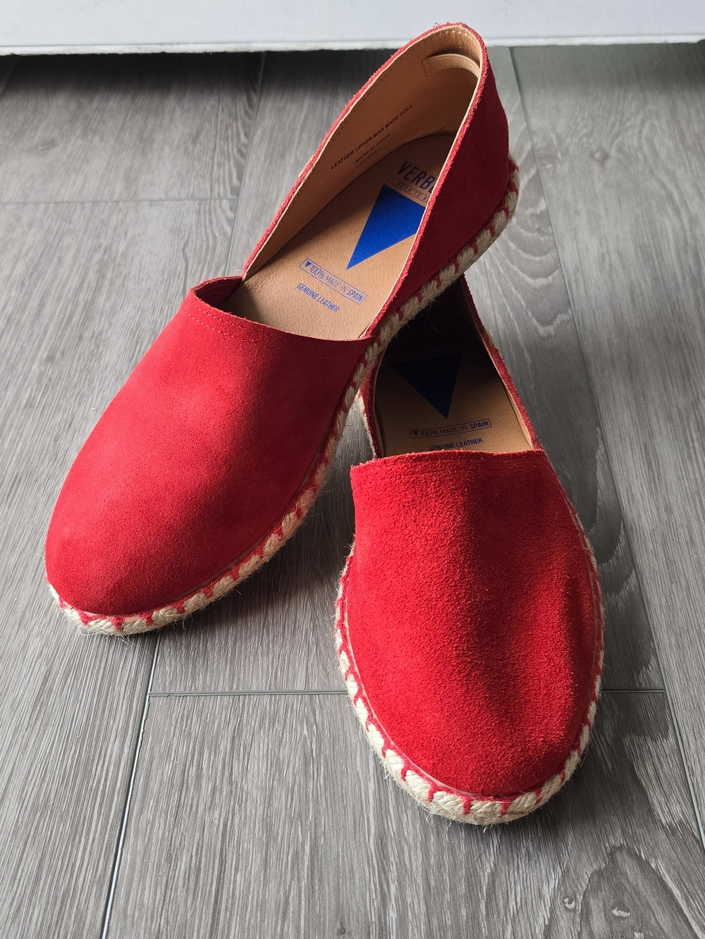 Verbenas Red Suede Espadrille Festival Flats Made Spain Genuine Leather 40 USA 9